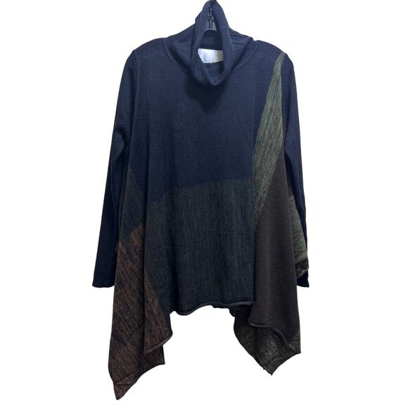 Curio New York Cowlneck Sweater M Pullover Color Block Blk Asymmetric Lagenlook - Picture 2 of 6